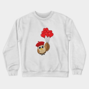 Cute Owl Flying with Heart Balloons Crewneck Sweatshirt